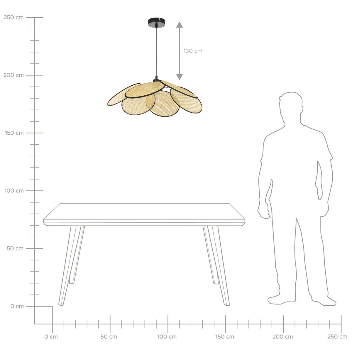 HÄNGELEUCHTE Meroo 60/60/150 cm - Naturfarben, Papier (60/60/150cm) - Beliani