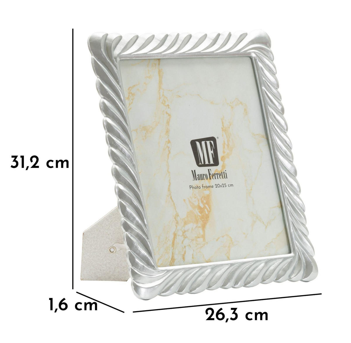 BILDERRAHMEN Carvy, Fotoformat 20 x 25 cm, silberfarben, Polyresin und Glas, Rahmen 26,3 x 1,6 x 31,2 cm - Silberfarben, Glas/Kunststoff (26.3/31.2/1.6cm) - Mauro Ferretti