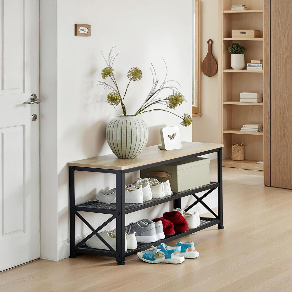SCHUHREGAL Blackpool,101 x 30,5 x 45,5 cm,Industrial Holz hell, Eiche Sonoma - Naturfarben, Holz (30.5/45.5/101cm) - tectake