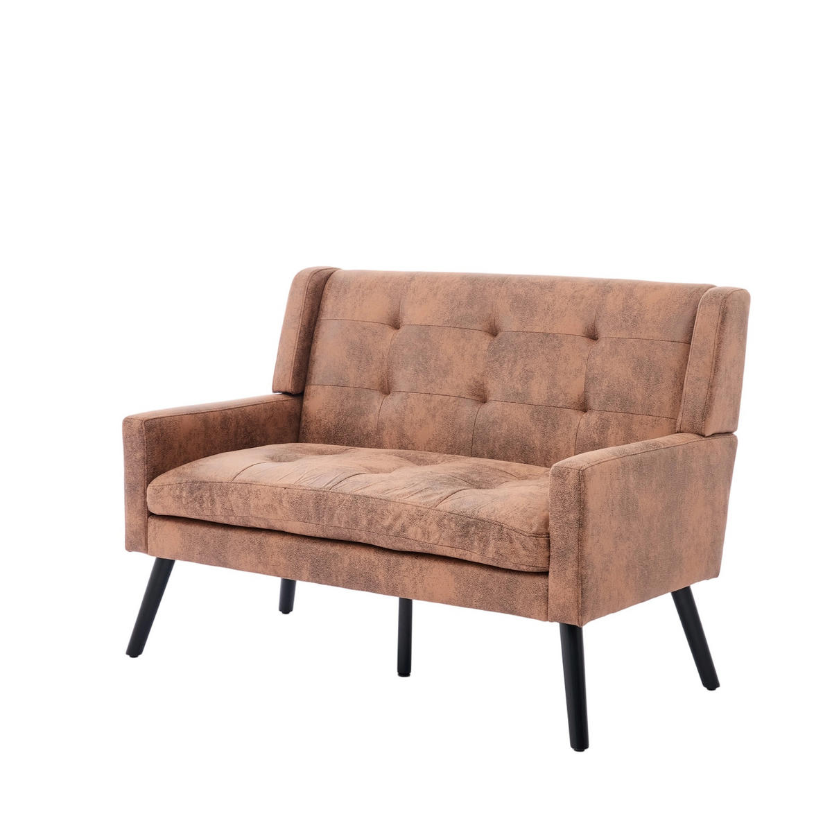 SITZBANK 2-Sitzer Suedevlies-Polster mit Knopfheftung, Massivholzbeinen 119/75/88 cm Dunkelbraun - Dunkelbraun, Textil (75/88/119cm) - Redom