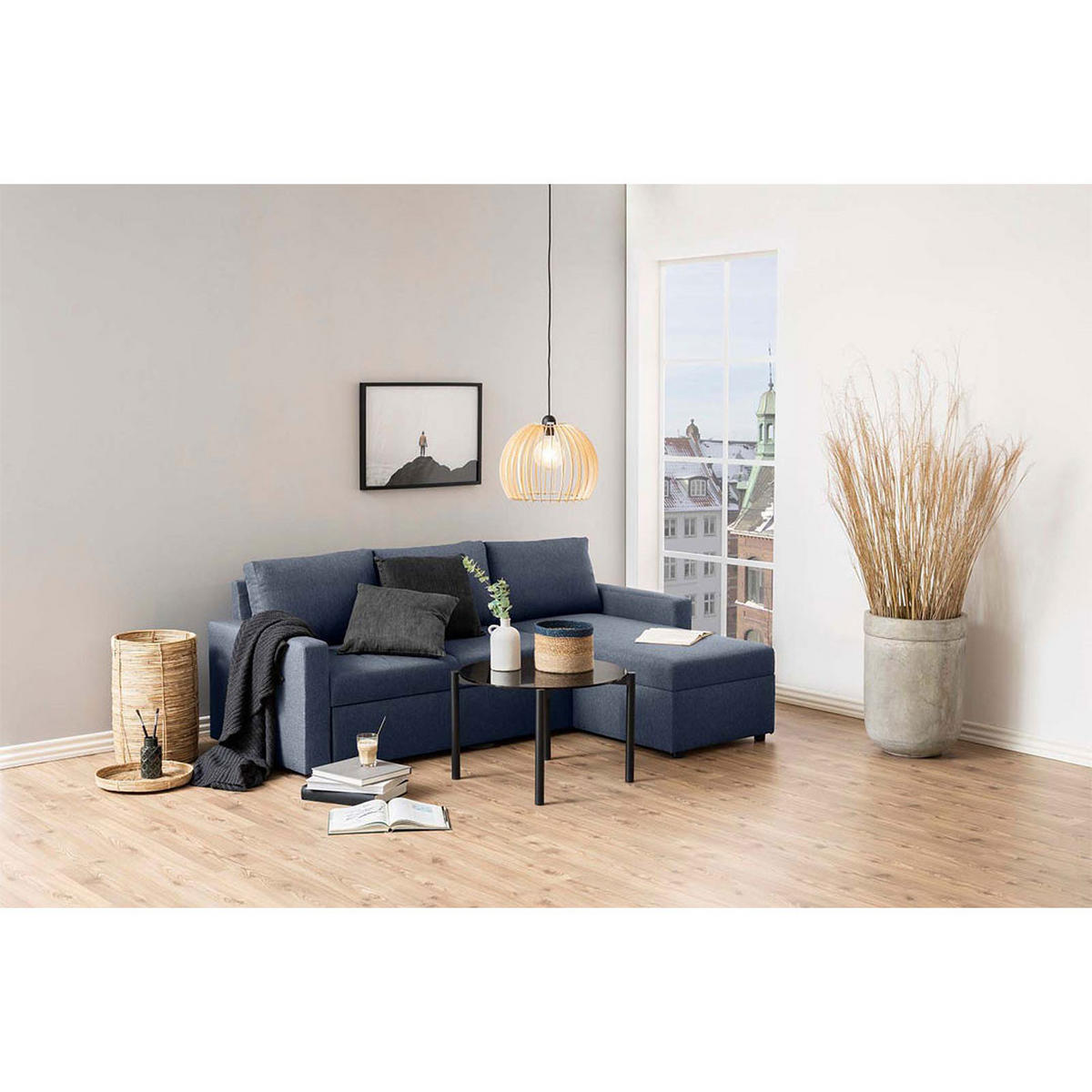 BÄDDSOFFA Sander för 3 personer 218 x 155 x 84 cm – blå - Blå, Träbaserade material/Textil (218/155cm) - ebuy24