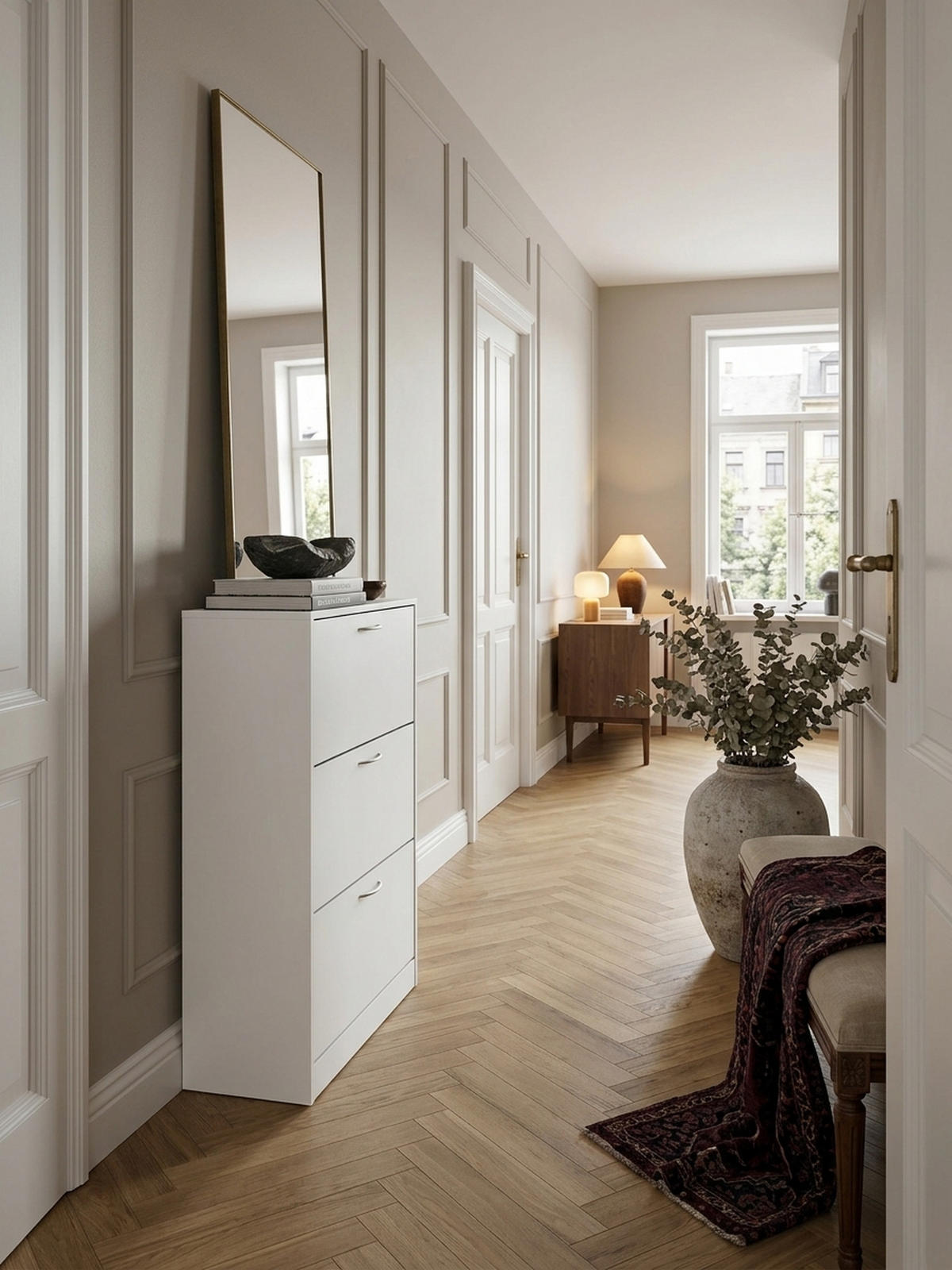 SCHUHSCHRANK – Weiß, 3 Fächer, für ca. 18 Paar Schuhe, 50x125x24 cm - Weiß, Holz (50/125/24cm) - KADIMA DESIGN