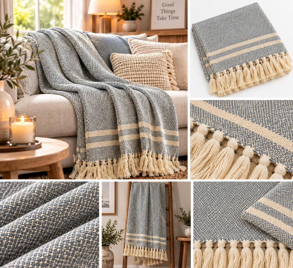 DECKE Mila 130x180 cm, 100% Baumwolle, Grau-Natur - Grau, Textil (130/180cm) - Au Maison