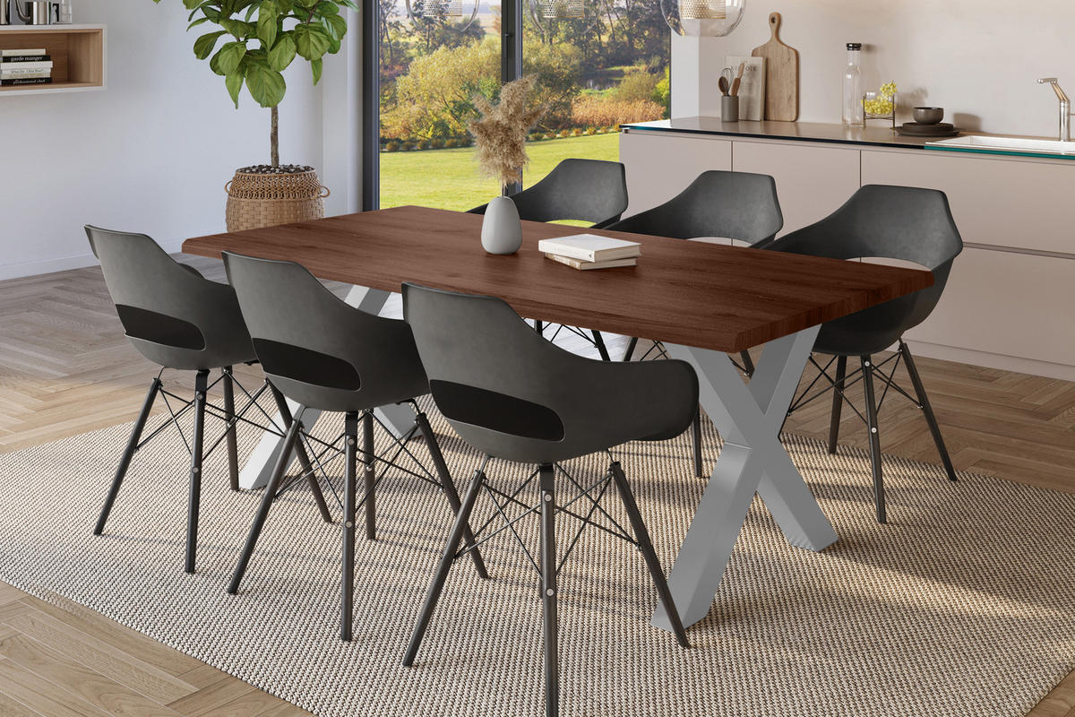 ESSTISCH JULIUS X - Silberfarben/Nussbaumfarben, Holz (90/180/77cm) - SAM