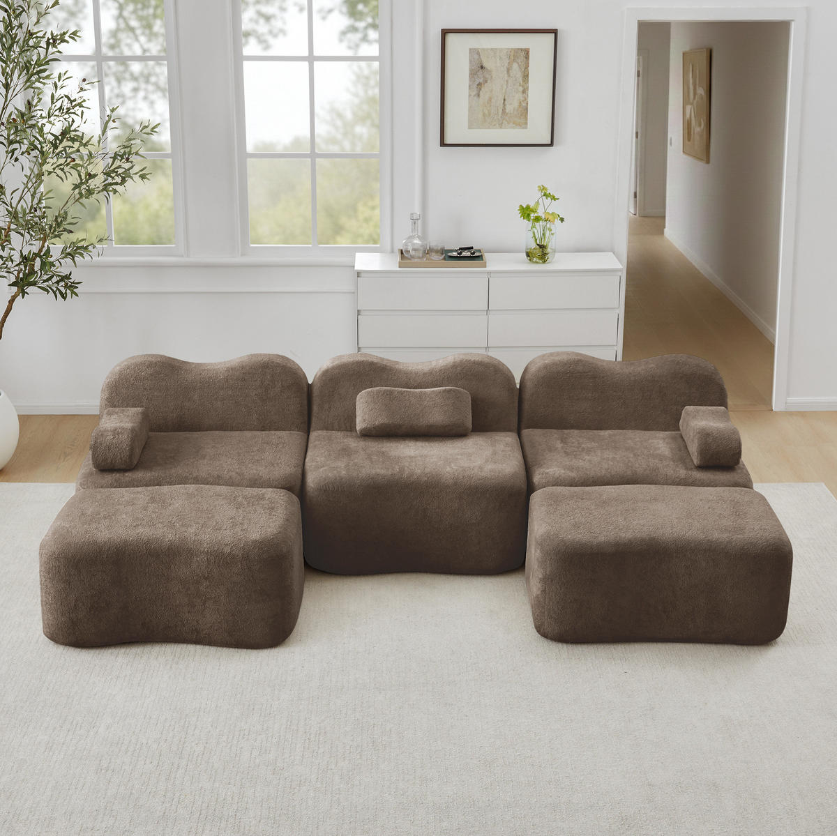 WOHNLANDSCHAFT 288/167/70 cm in Braun aus Samt, modular und rahmenlos - Braun, Textil (167/70/288cm) - Flora Grace