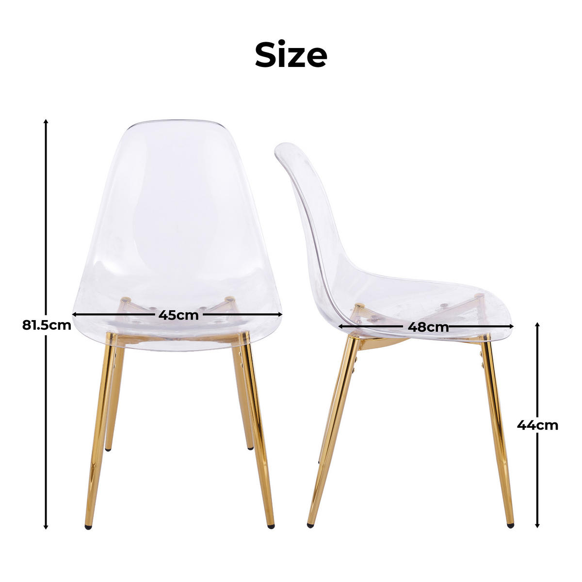 STUHL-SET DE-36421 4 Stück mit Acrylglas-Sitz und Metallbeinen Gold - Goldfarben, Kunststoff (47/81/45cm) - ComfortXL