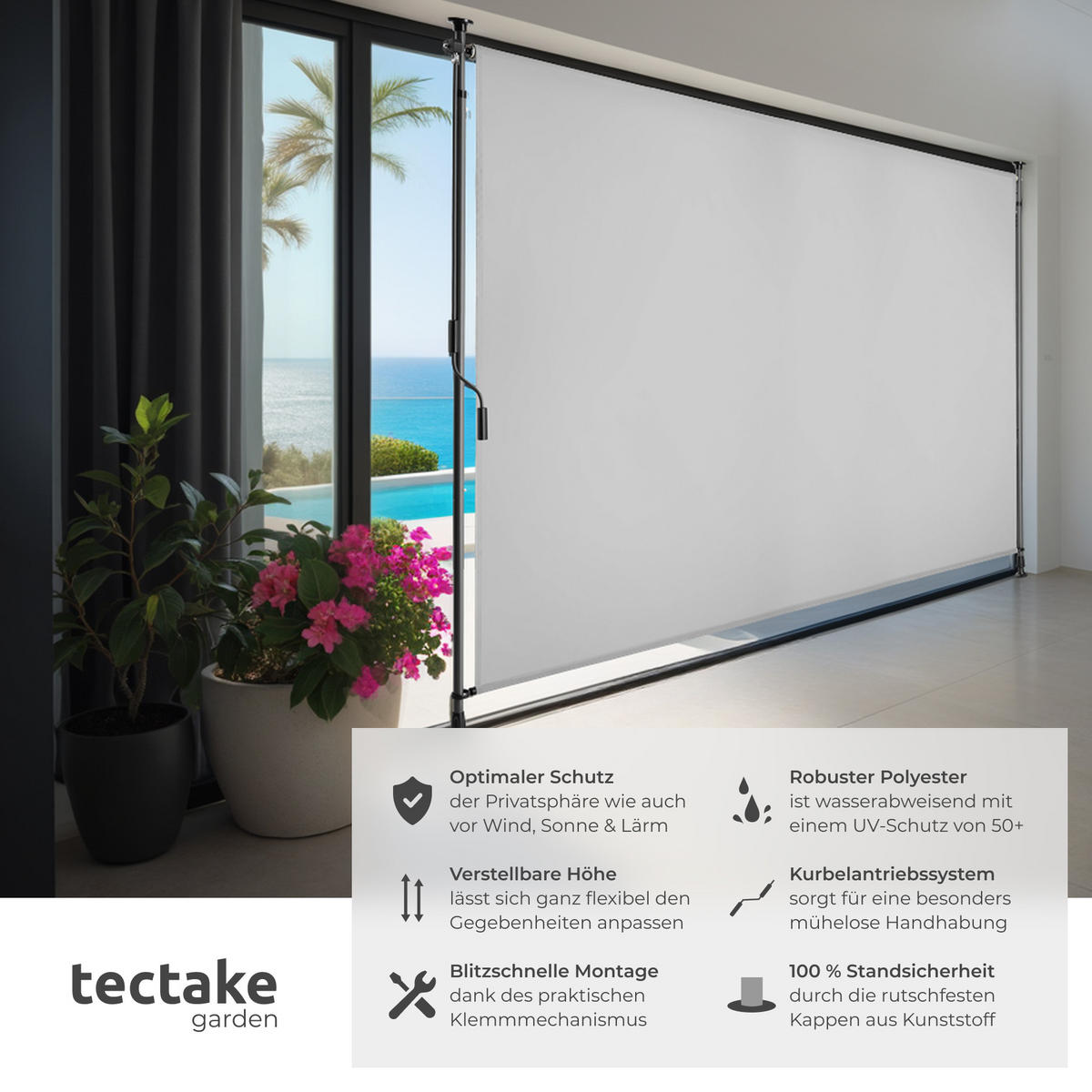 KLEMMMARKISE Taija, leichtgängige Handkurbel, hellgrau - Hellgrau, Kunststoff (208/310cm) - tectake