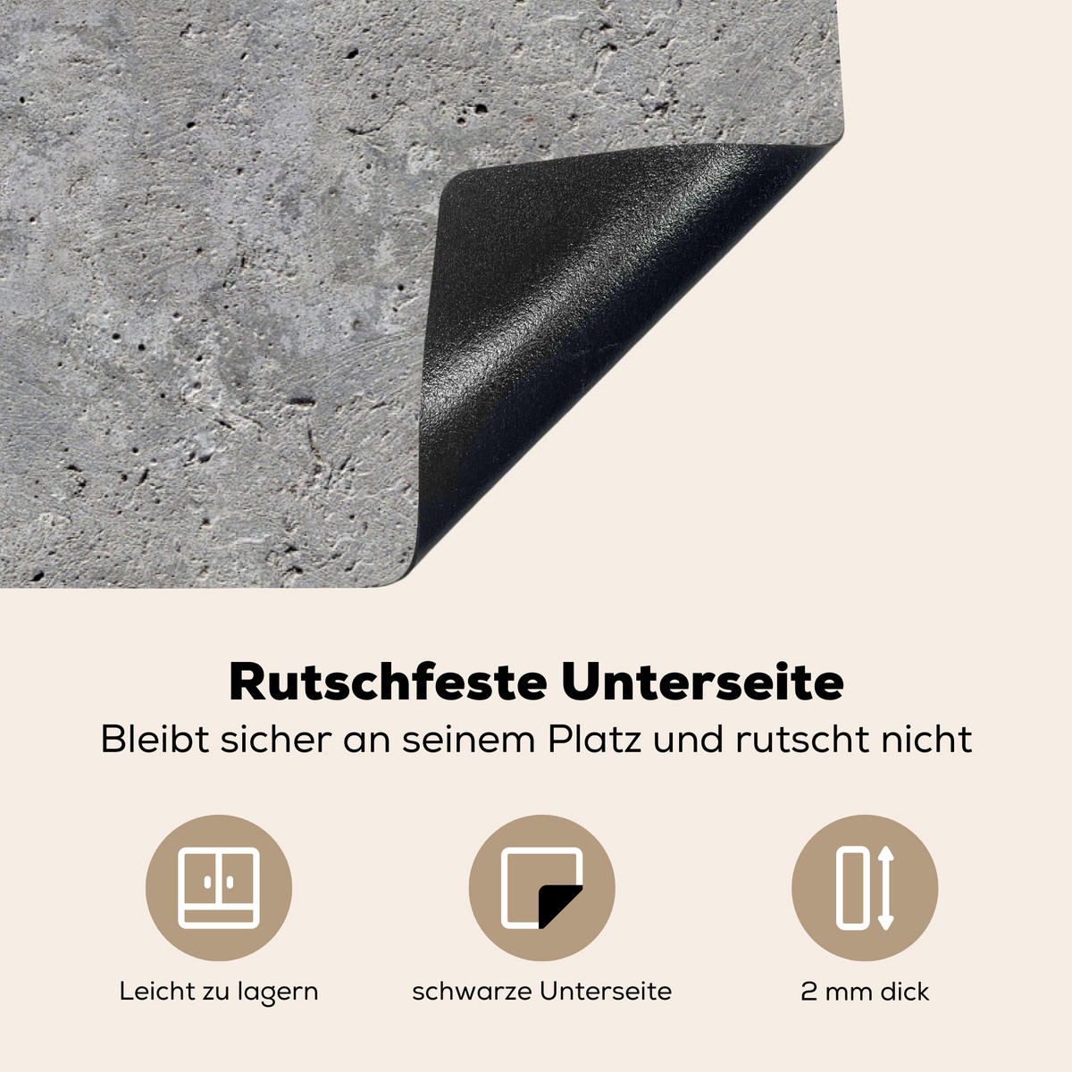 HERDABDECKPLATTE Beton - Schiefer - Grau - Struktur aus Beton Induktionsschutz 81.6x52.7 cm - Hellgrau, Kunststoff (81.6/52.7/0.2cm) - MuchoWow