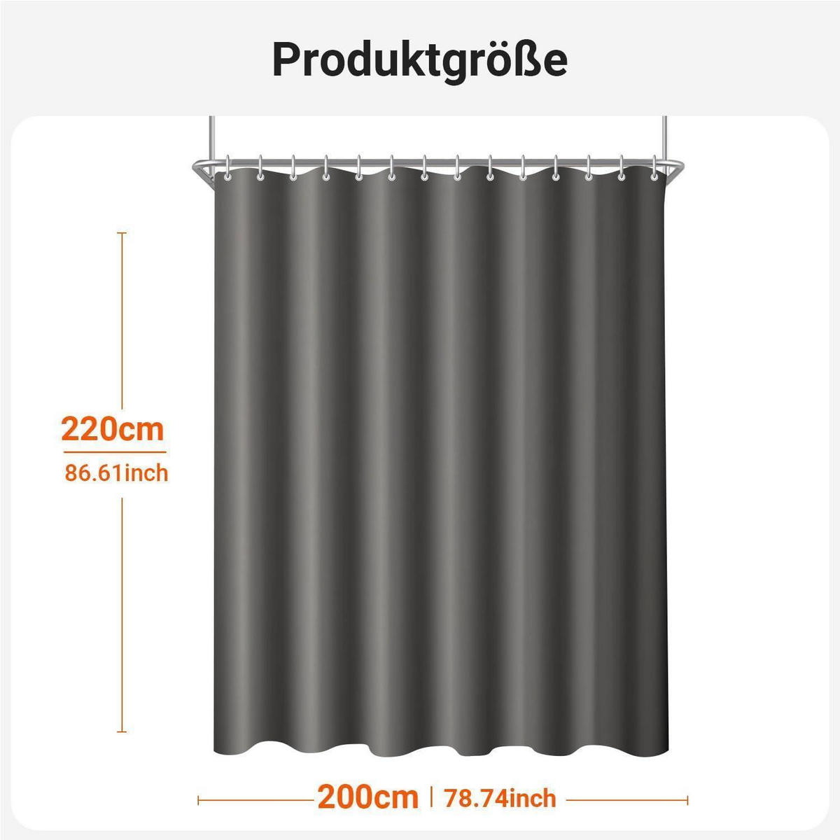 DUSCHVORHANG Dunkelgrau 200 x 220 cm - Anthrazit, Textil (200/220cm)