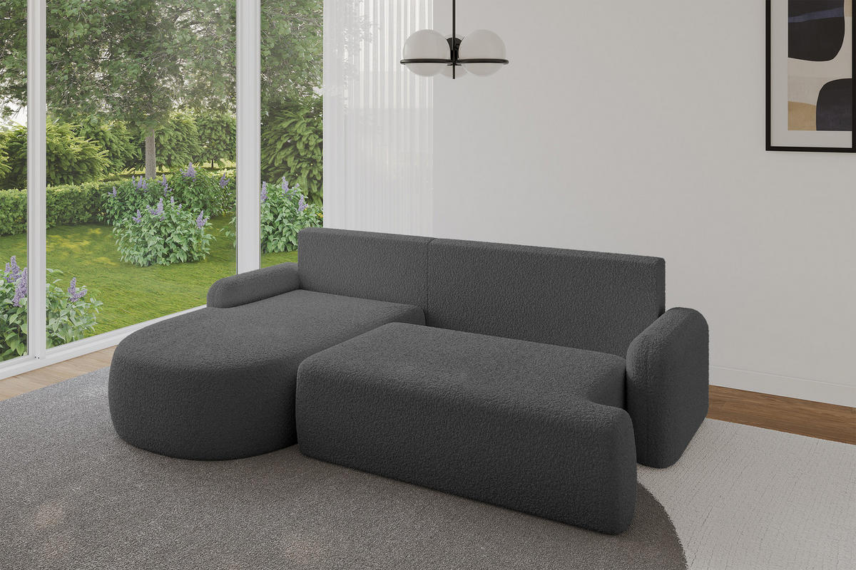 ECKSOFA mit Schlaffunktion und Bettkasten LIRA-L - 264x172x89 Grau - Grau, Holzwerkstoff/Textil (264/172cm) - ALTDECOR