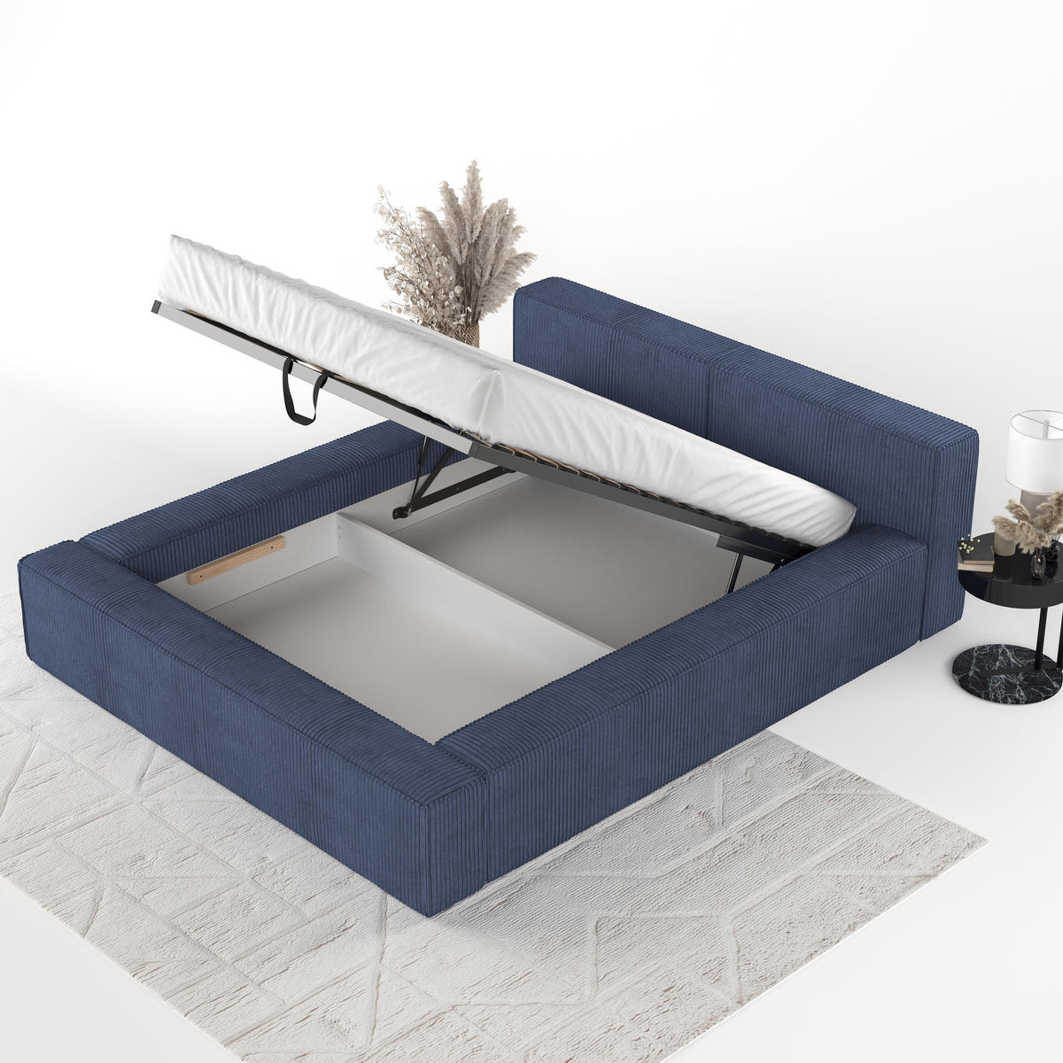 POLSTERBETT Casto mit Stauraum 200/200 cm Marineblau im Poso Stoff - Schwarz/Naturfarben, Holz/Holzwerkstoff (200/200cm) - AltaBeds