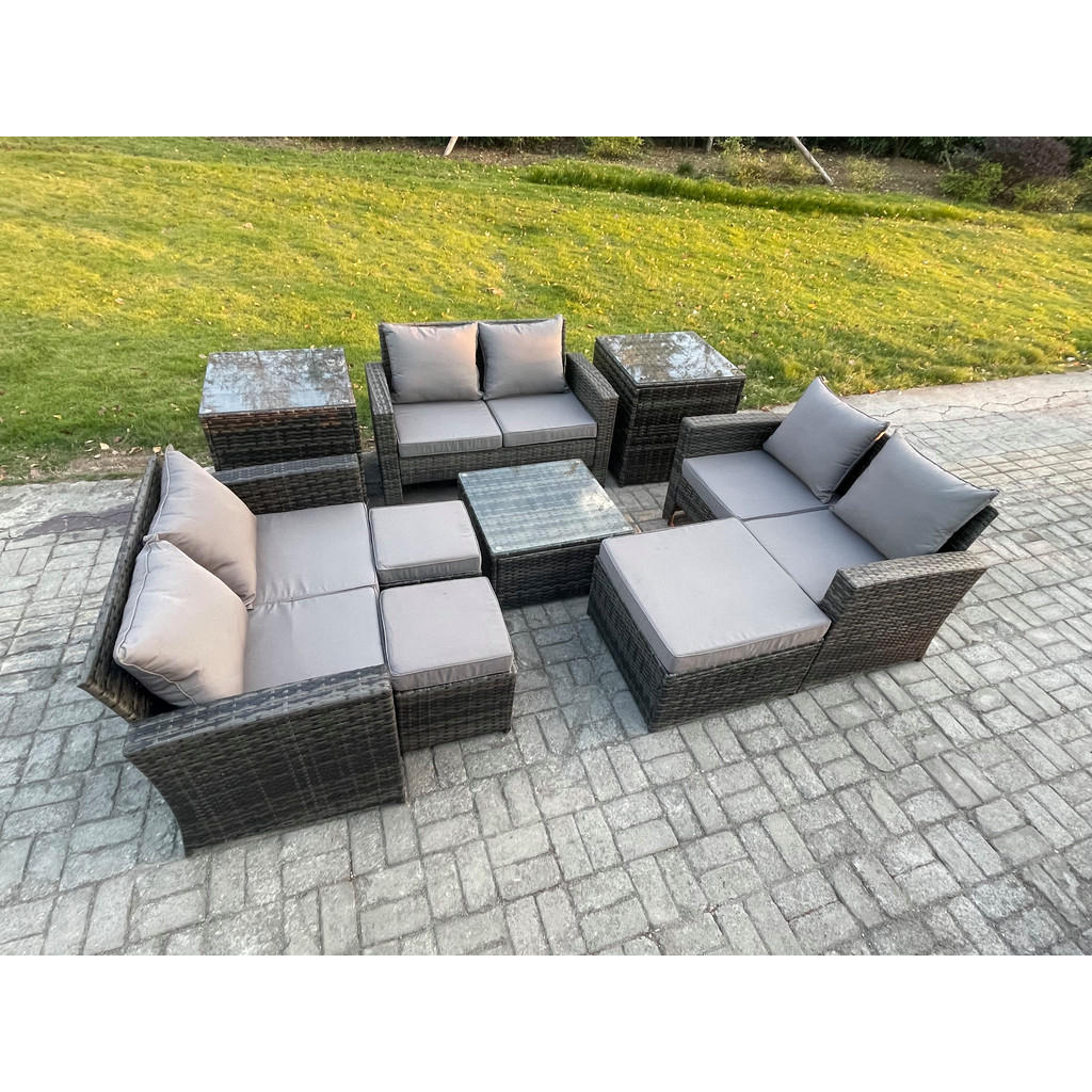 Thumbnail - Fimous Garten-Lounge-Set, Dunkelgrau, Metall, 9-Sitzer, quadratisch, Loungemöbel, Loungemöbel-Sets