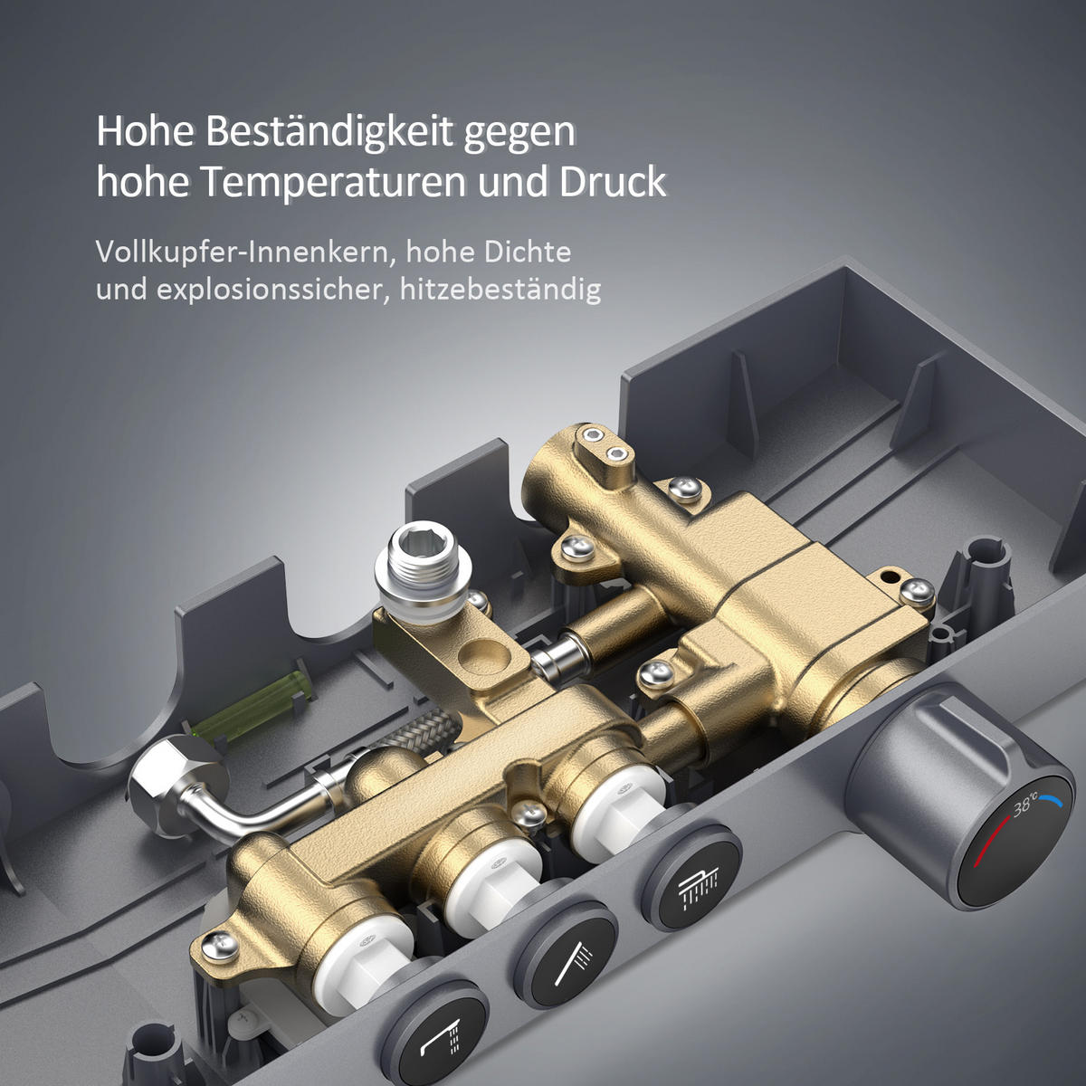 ÜBERKOPFBRAUSESET mit Dreiwege-Thermostatmischventil Regendusche Anthrazit - Anthrazit, Metall (36/110/46cm) - EMKE