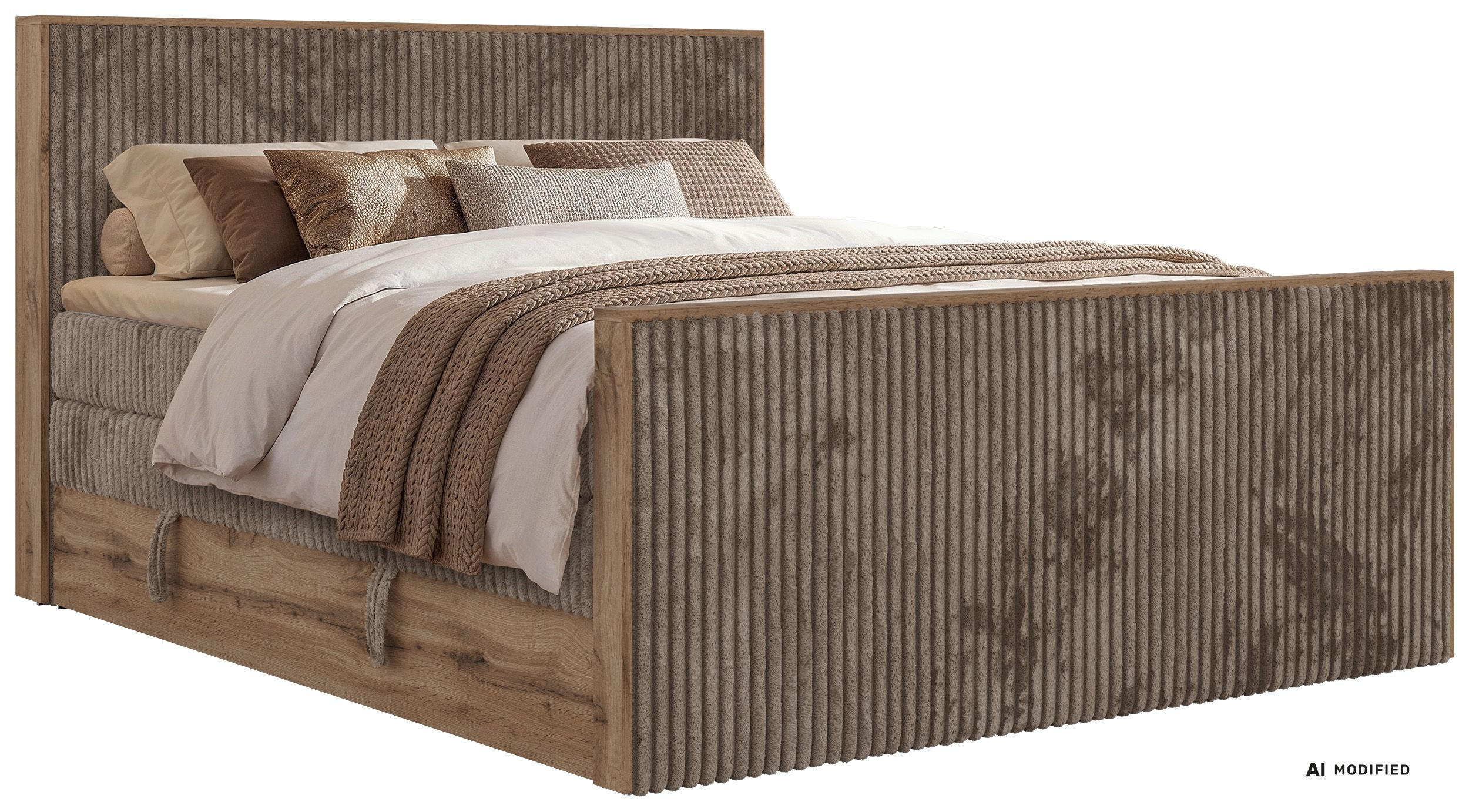 BOXSPRINGBETT WOOD KING DUO 200/200 - Braun Cord - Topper T25 - H4 - Schwarz/Braun, Kunststoff/Textil (200/200cm) - MKS