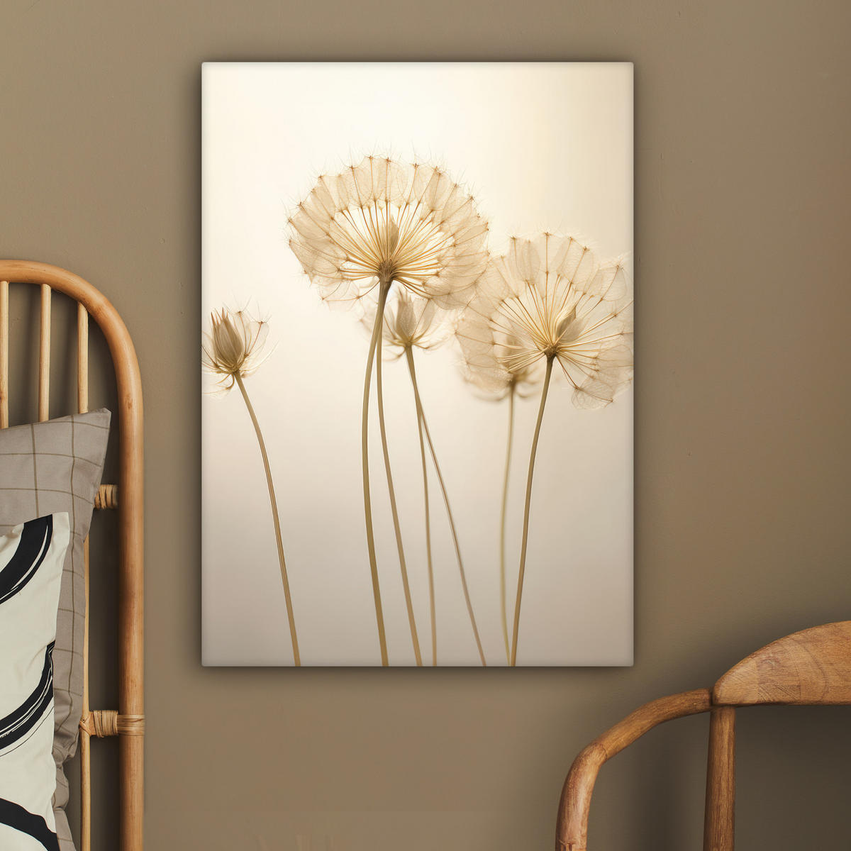 LEINWANDBILD Sonnenlicht - Löwenzahn - Botanisch - Blumen 60x80 cm - Creme, Textil (60/80cm) - MuchoWow