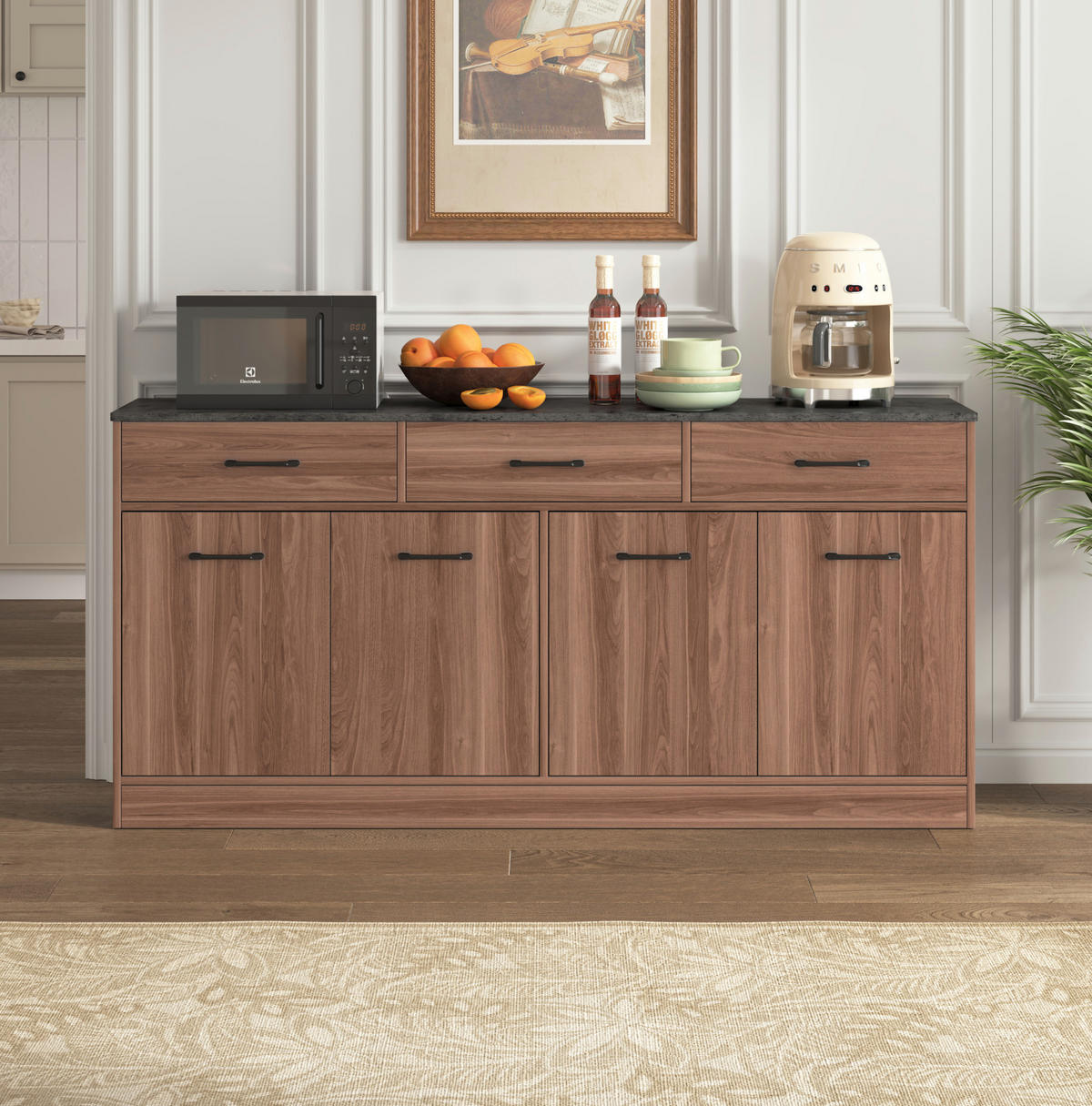 SIDEBOARD 160 x 37 x 76,5 cm in Walnuss-Optik mit 3 Schubladen und Stauraum - Walnussfarben, Holzwerkstoff (160/76.5/37cm) - BEAOK