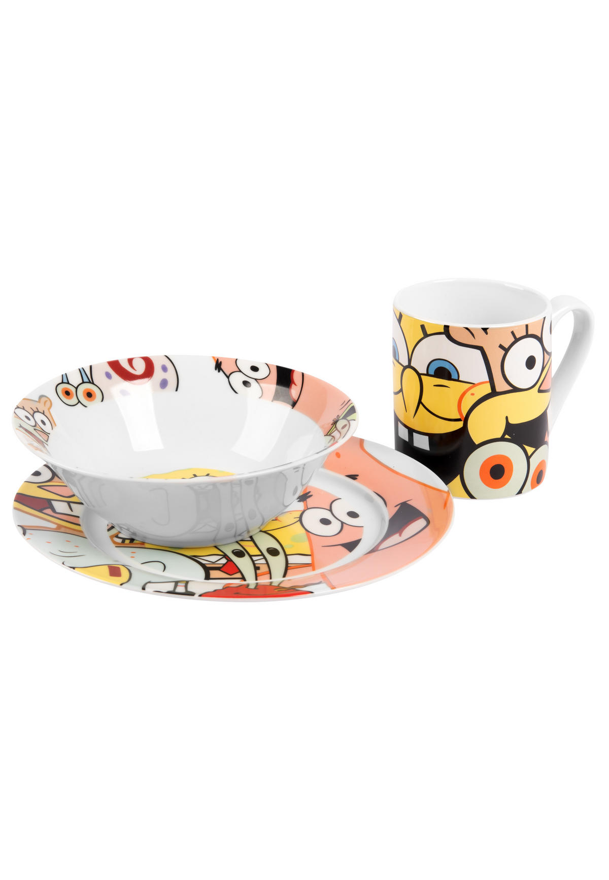 FRÜHSTÜCKSSET Spongebob Schwammkopf Mehrfarbig 3-teilig - Multicolor, Keramik (23.8/11.2/23.3cm)