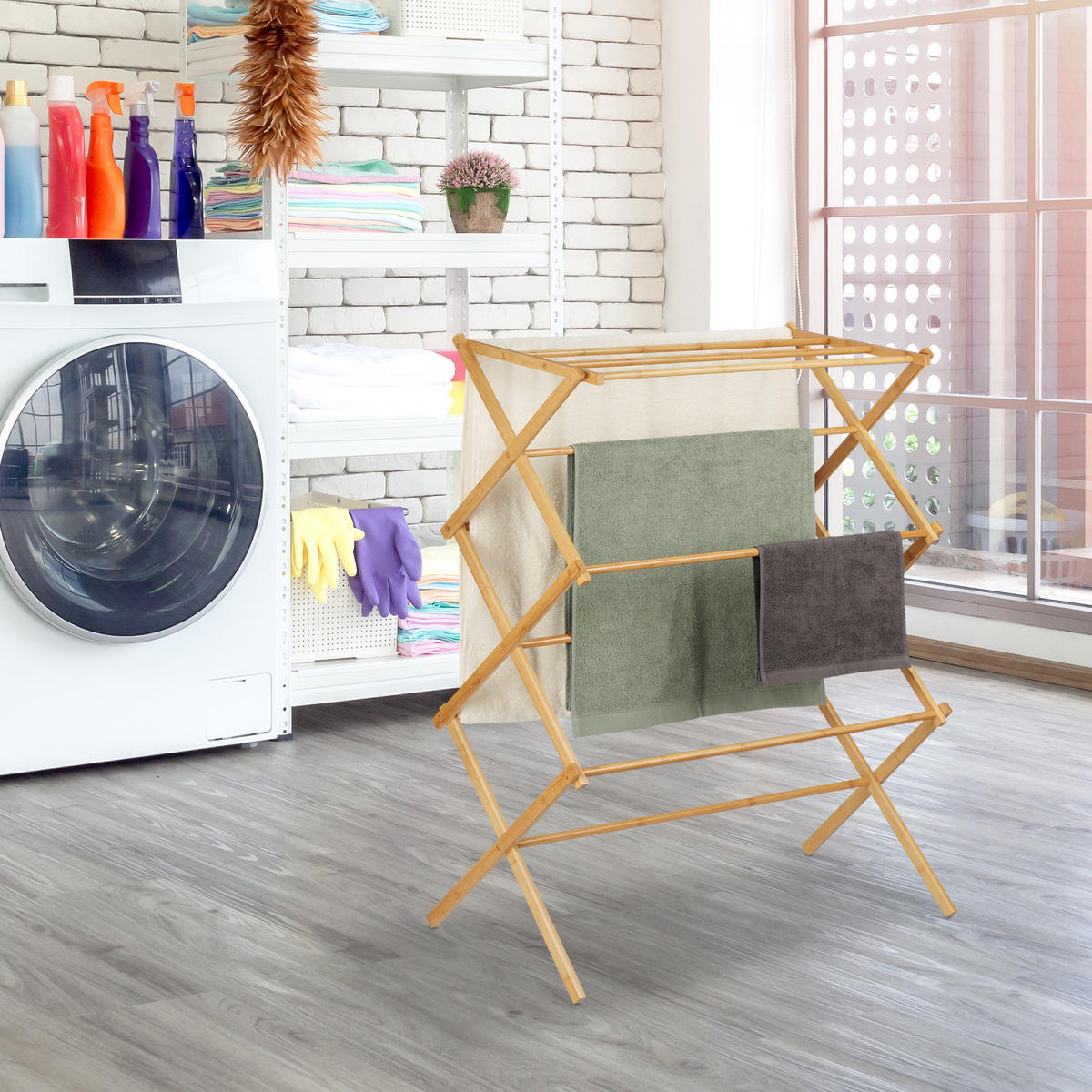 HANDTUCHHALTER - Hellbraun, Holz (74/106/36cm) - Relaxdays