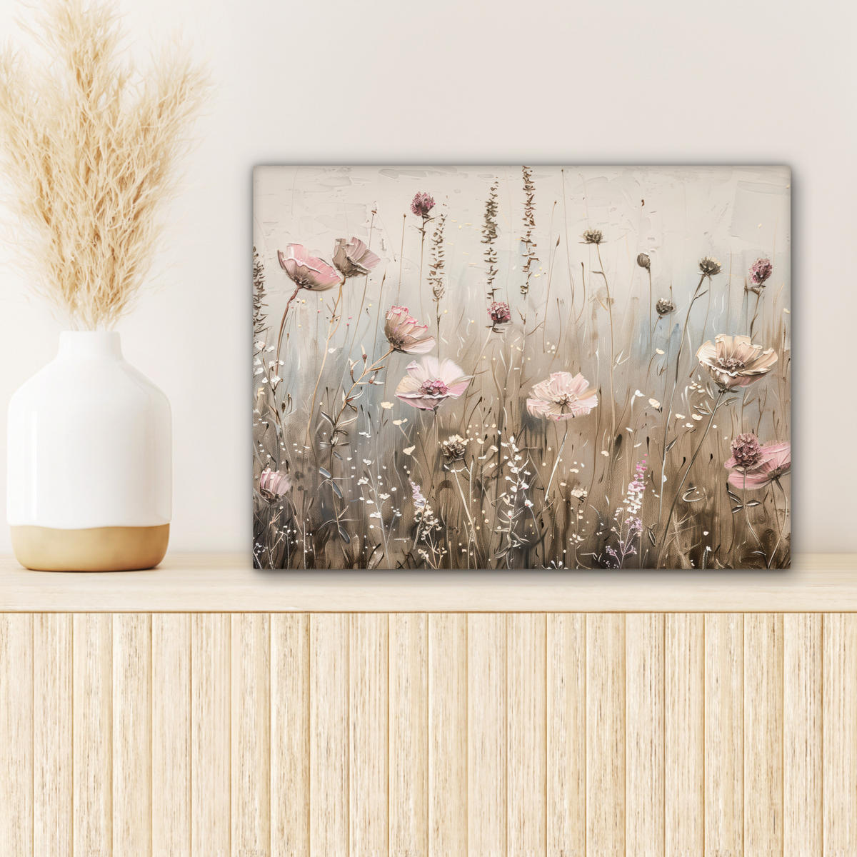 LEINWANDBILD Blumen - Rosa - Modern - Beige 40x30 cm - Beige, Textil (40/30cm) - MuchoWow
