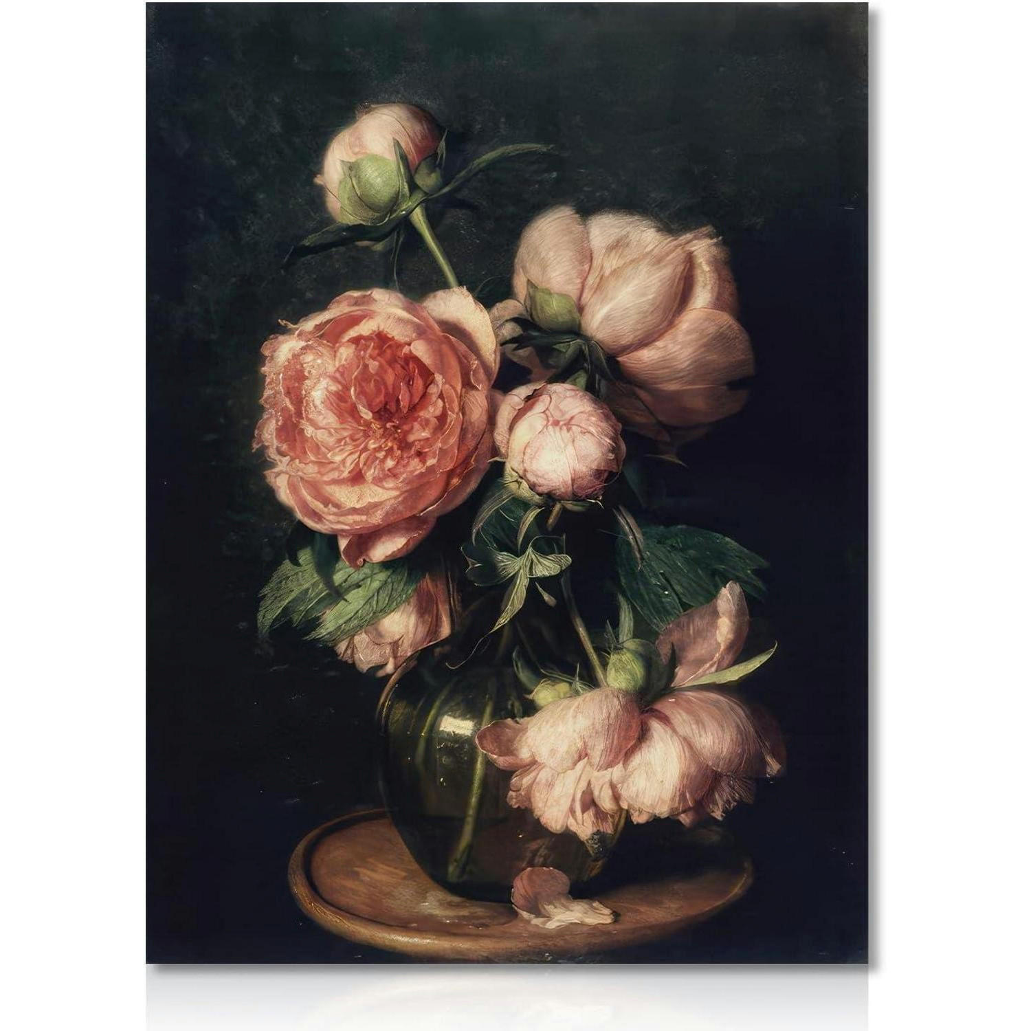LEINWANDBILD Pfingstrosen Dunkel Academia 30 x 40 cm - Rosa, Papier (30/0.5cm)