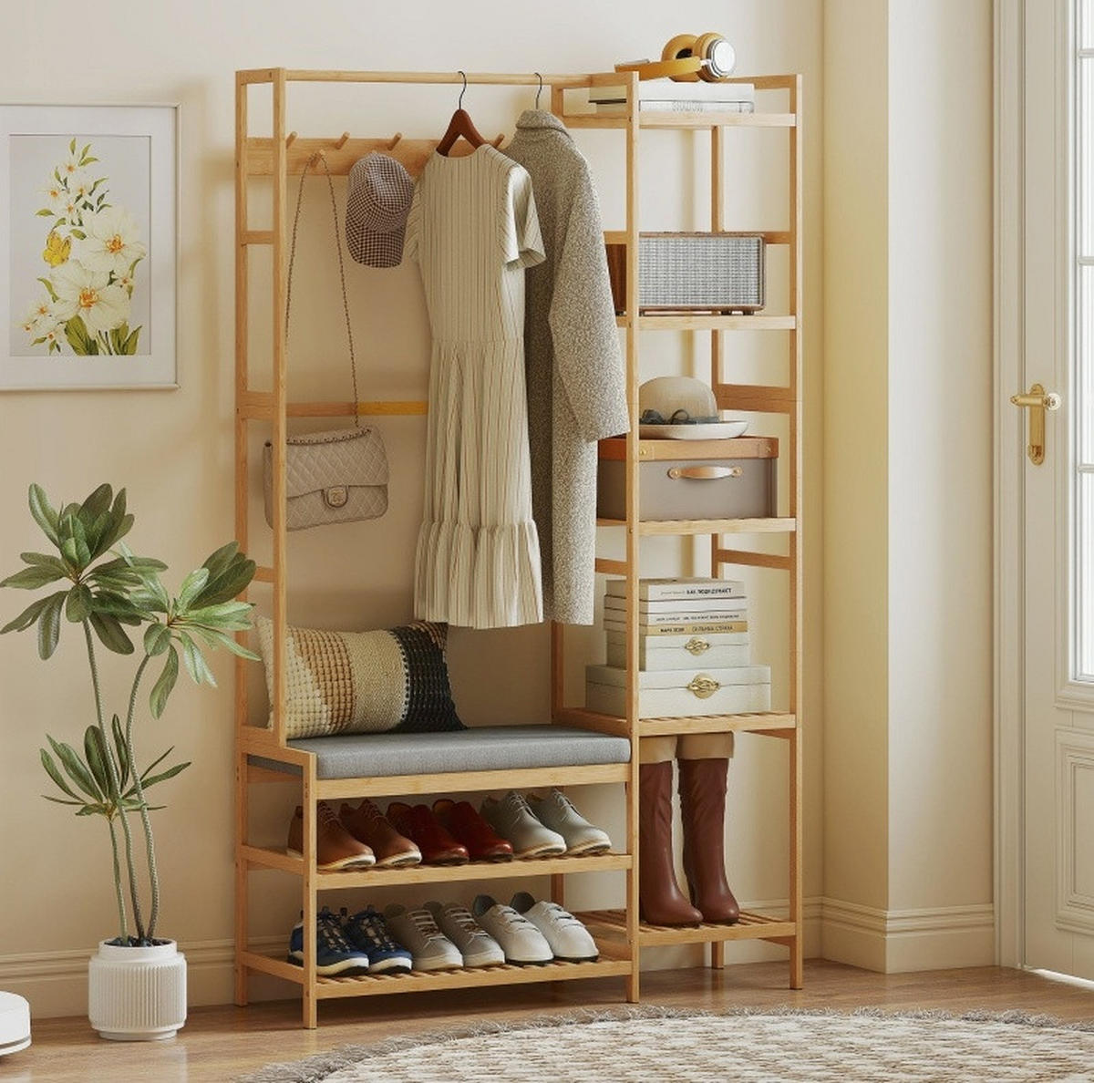 KLEIDERSTÄNDER 104/175/33 cm Naturholz aus Bambus mit Schuhschrank - Naturfarben, Naturmaterialien (33/175/104cm) - OKMYHOME