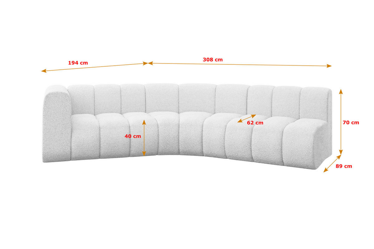 ECKSOFA modulares Sofa Karex-L1 - 308x194x70 cm Weiß - Weiß, Holzwerkstoff/Textil (308/194cm) - ALTDECOR