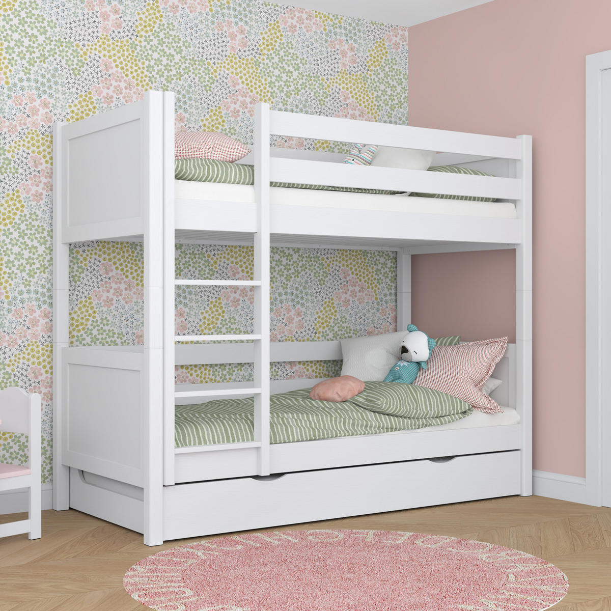 ETAGENBETT N02 mit Matratzenschublade Weiß 90/180 - Weiß, Naturmaterialien/Holz (90/180cm) - N-Wood