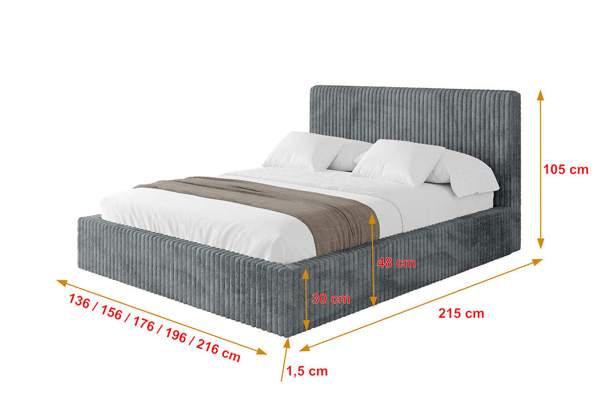 POLSTERBETT mit Bettkasten und Lattenrost, Bett mit Matratze H3/H4 - ALOVA-V1 180x200 Dunkelgrau - Dunkelgrau, Holzwerkstoff/Textil (180/200cm) - ALTDECOR