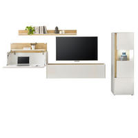 WOHNWAND weiß, Eiche Wotan 4-teilig 320 cm, Schrankwand mit Sekretär - Eiche Wotan/Schwarz, Glas/Holzwerkstoff (320/170/40cm) - Furn.Design
