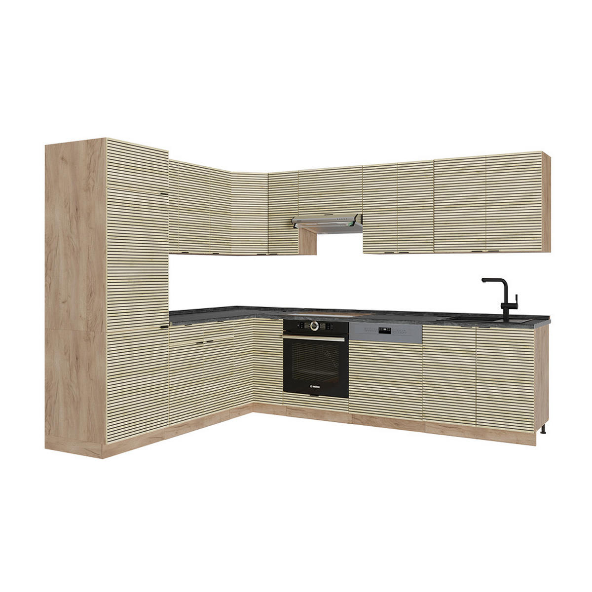 ECKKÜCHE Fame-Line Eiche Paneel/Goldkraft Eiche 227 x 287 cm , AP Anthrazit - Honigeiche/Hellbraun, Holzwerkstoff (227/81.6/60cm) - Vicco