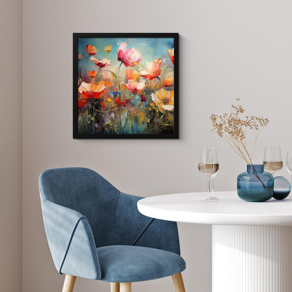 POSTER MIT RAHMENGERAHMTES BILD Blumen - Aquarell - Kunst - Botanisch - Natur 40x40 cm - Orange, Papier (40/40cm) - MuchoWow