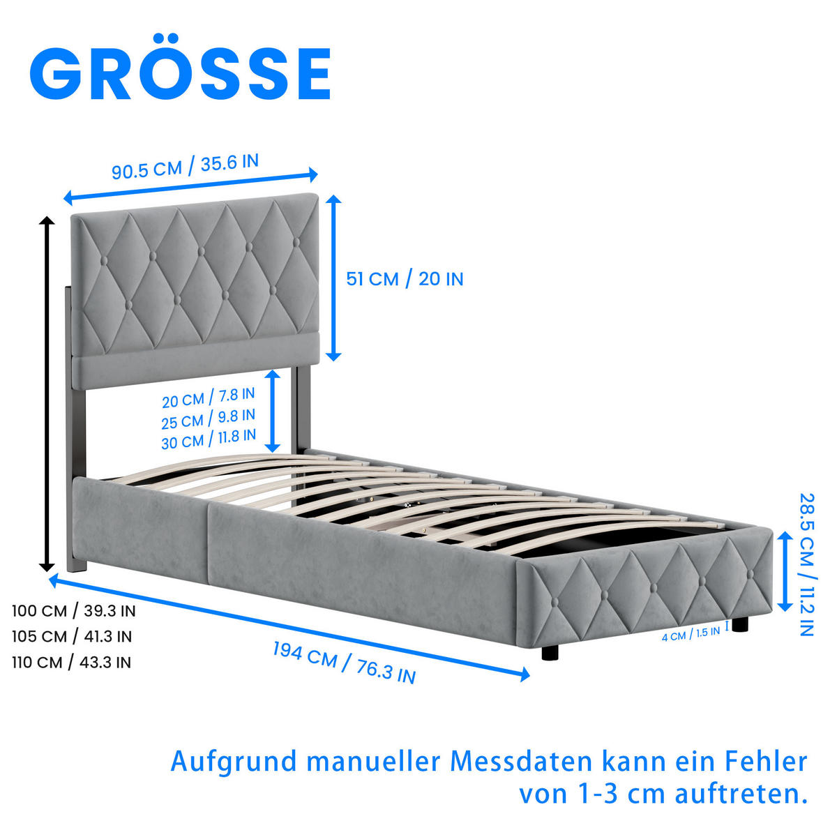 POLSTERBETT aus Samt 90x190 cm Grau mit hydraulischem Stauraum - Grau, Textil (90/190cm) - Modfu