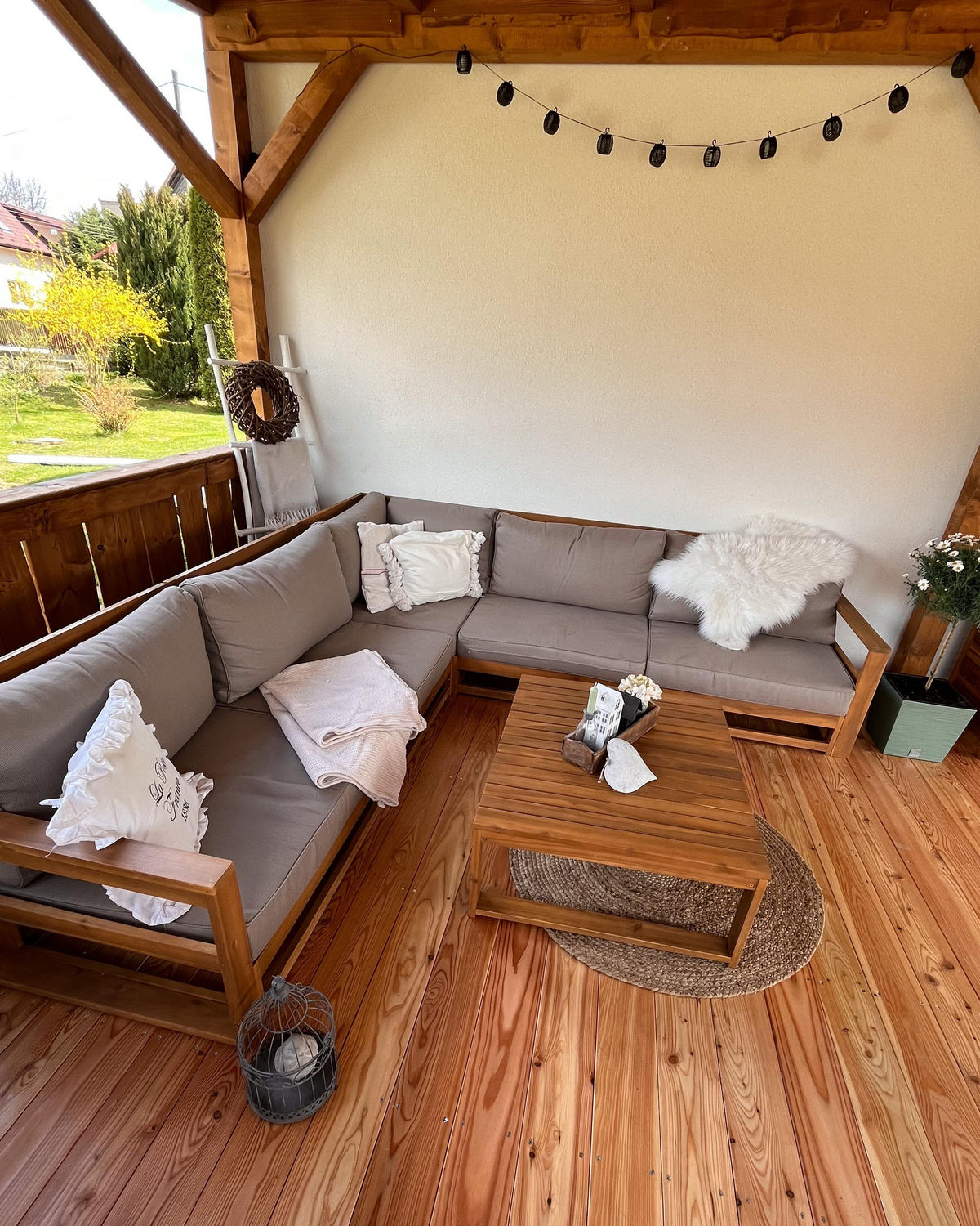 LOUNGE-SET 5-Sitzer zertifiziertes hellbraun modular Auflagen taupe Timor II - Taupe, Holz - Beliani