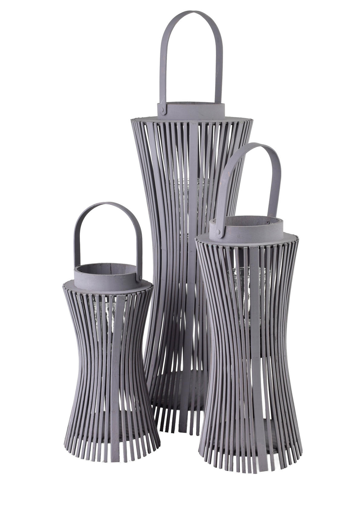 LATERNE Lucie Grau 18/18/48 cm Korbgeflecht - Grau, Holz (18/48/18cm) - Mondex