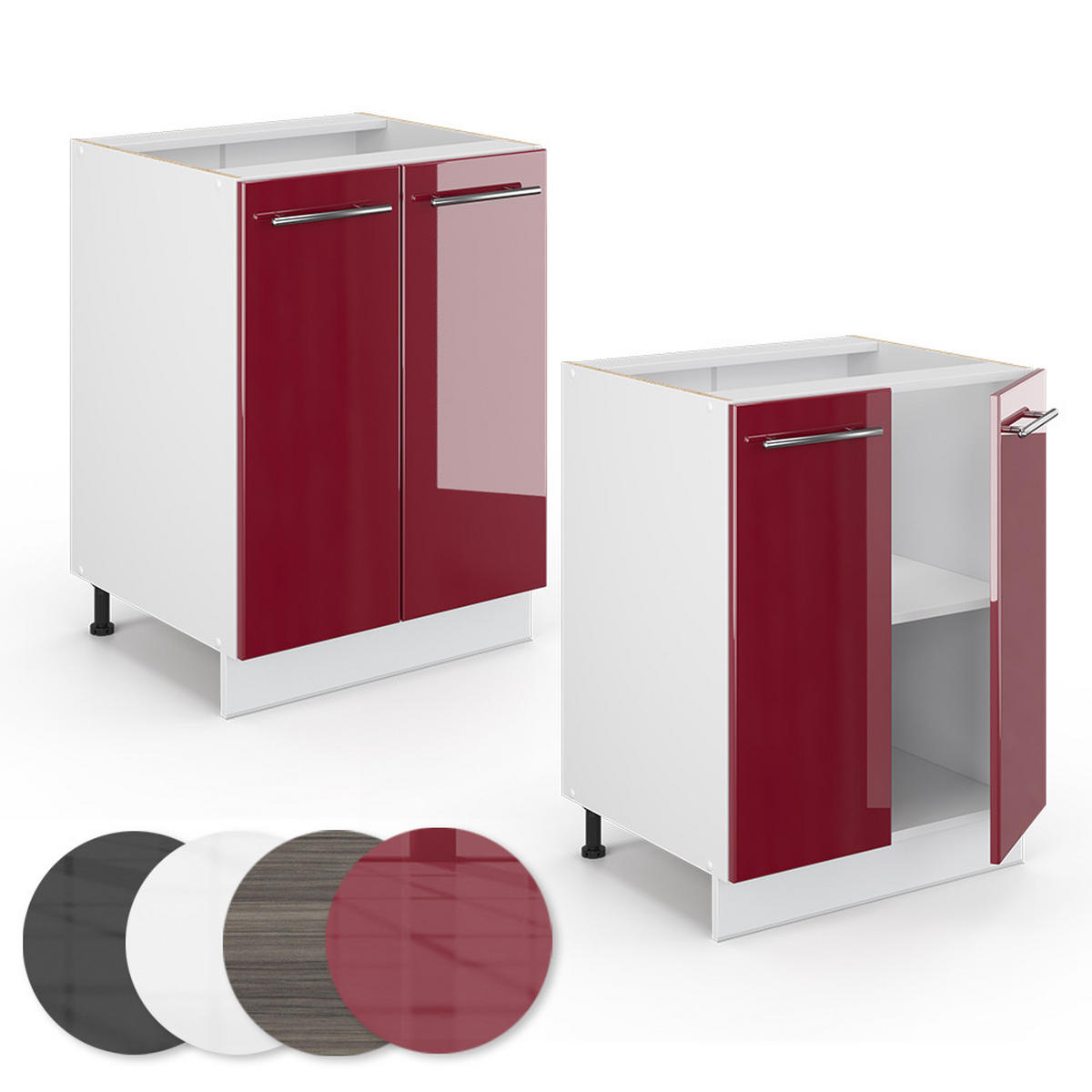KÜCHENUNTERSCHRANK Fame-Line Bordeaux Hochglanz 60 cm, AP Marmor - Bordeaux/Weiß, Holzwerkstoff (60/82/60cm) - Vicco