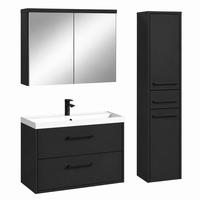 BADMÖBEL-SET Florence 3 Teile Matt Schwarz - 80 x 40 x 51 cm - Schwarz, Holz (80/51/40cm) - Badplaats