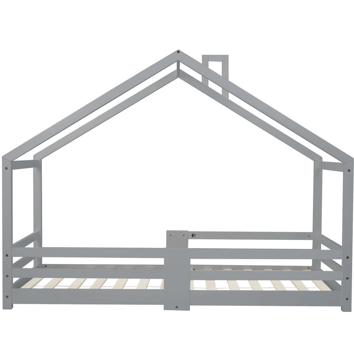 KINDERBETT 90/200 cm Grau aus Kiefernholz mit Rausfallschutz - Grau, Holz (90/200cm) - OKMYHOME