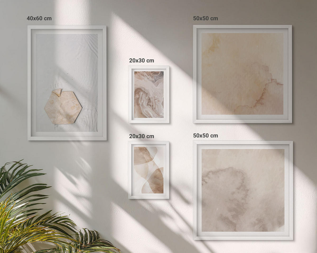 BILDER SET 5er Set - 50x50 cm & 20x30 cm & 40x60 cm Weißer Rahmen - Designabstraktion, Naturinspiration - Weiß, Kunststoff (40/60cm) - TULUP