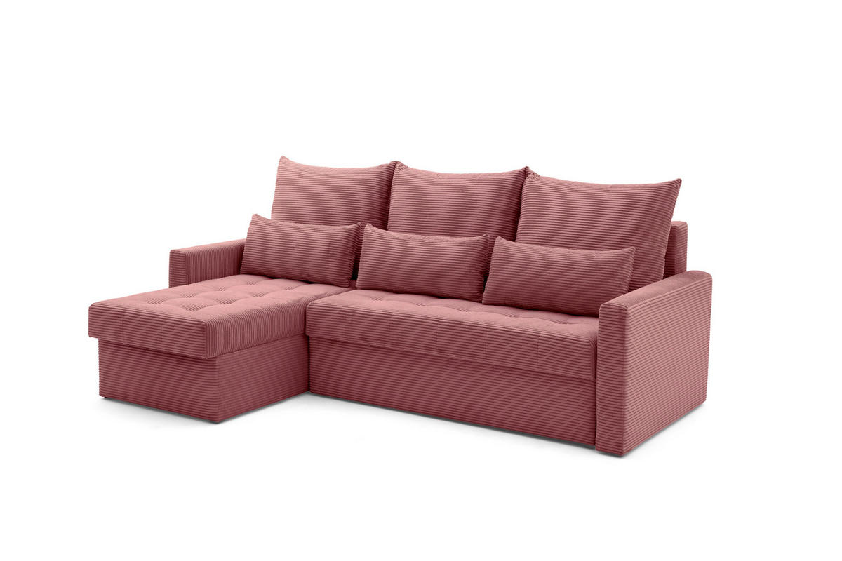 ECKSOFA PULA L Links mit Schlaffunktion 132x198 Cord Rosa - Pink/Schwarz, Holz/Kunststoff (214/145cm) - NACANAPA