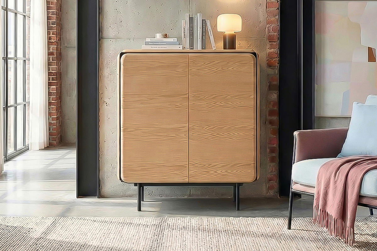 HIGHBOARD AVRIL Braun Eiche - Schwarz/Braun, Holzwerkstoff/Metall (100/121/40cm) - KAWOLA