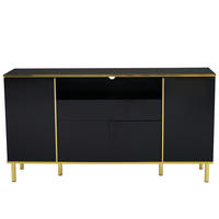 SIDEBOARD mit LED-Beleuchtung, Schublade und Hochglanz-Oberfläche - Goldfarben/Schwarz, Holzwerkstoff/Metall (150/80/40cm) - EVRYAE