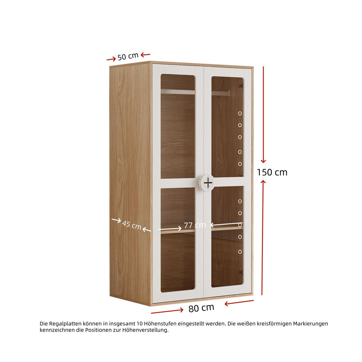 KLEIDERSCHRANK- und Kommoden-Set aus MDF 80x50x150 cm & 80x54x90 cm Natur/Weiß mit Acryl Türen und 4 Schubladen - Weiß, Holzwerkstoff (160/150/50cm) - Modfu