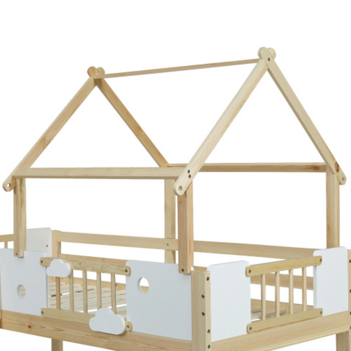 HOCHBETT 90x200 cm mit Dach und Schutzgitter, Kiefer-Massivholz & MDF, weiß-natur - Weiß, Holzwerkstoff (90/200cm) - Luhomfu