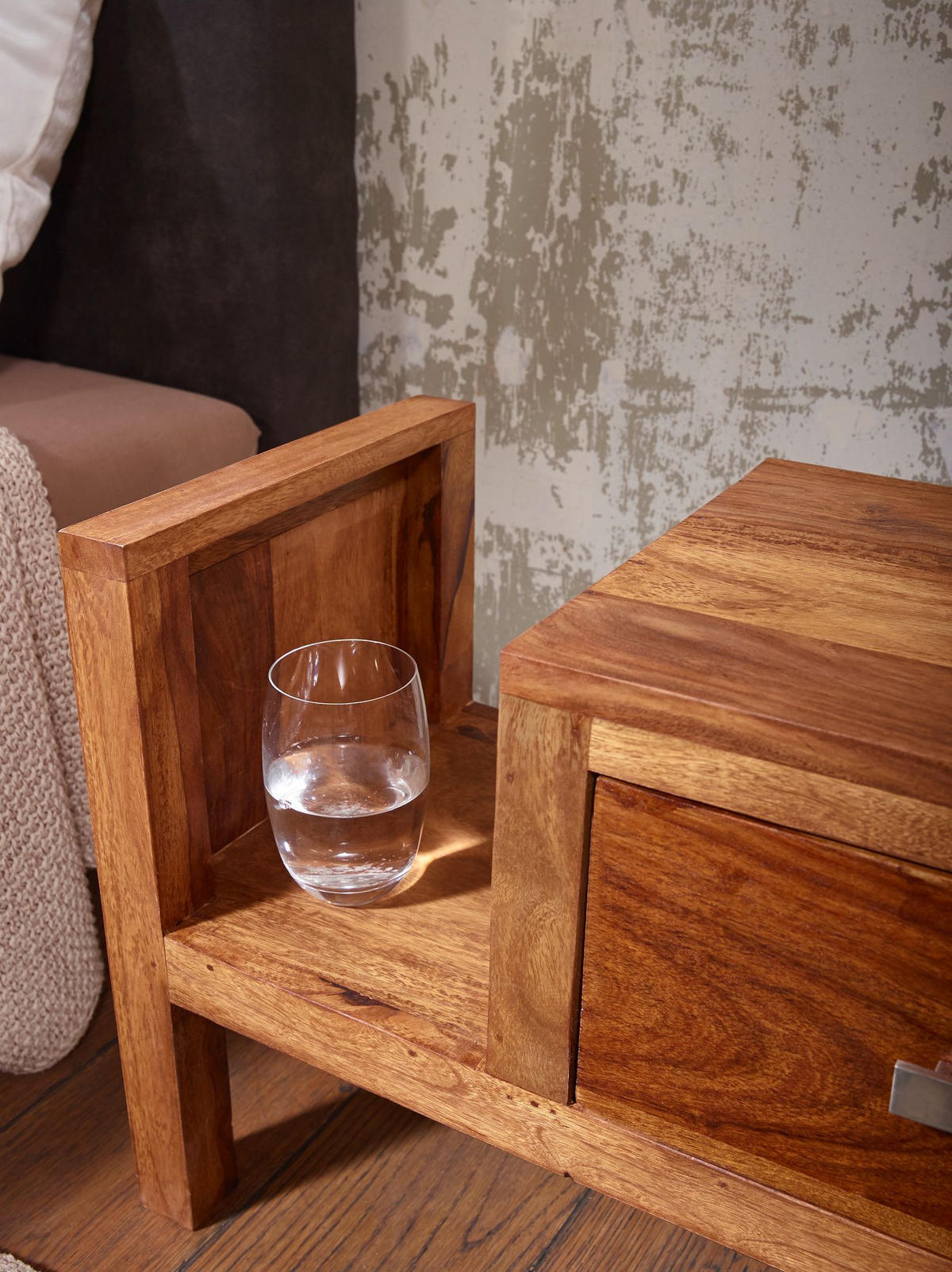NACHTTISCH – Massivholz, Landhausstil, 60x30x40 cm, Schublade & Ablage - Braun, Holz/Metall (60/40/30cm) - KADIMA DESIGN