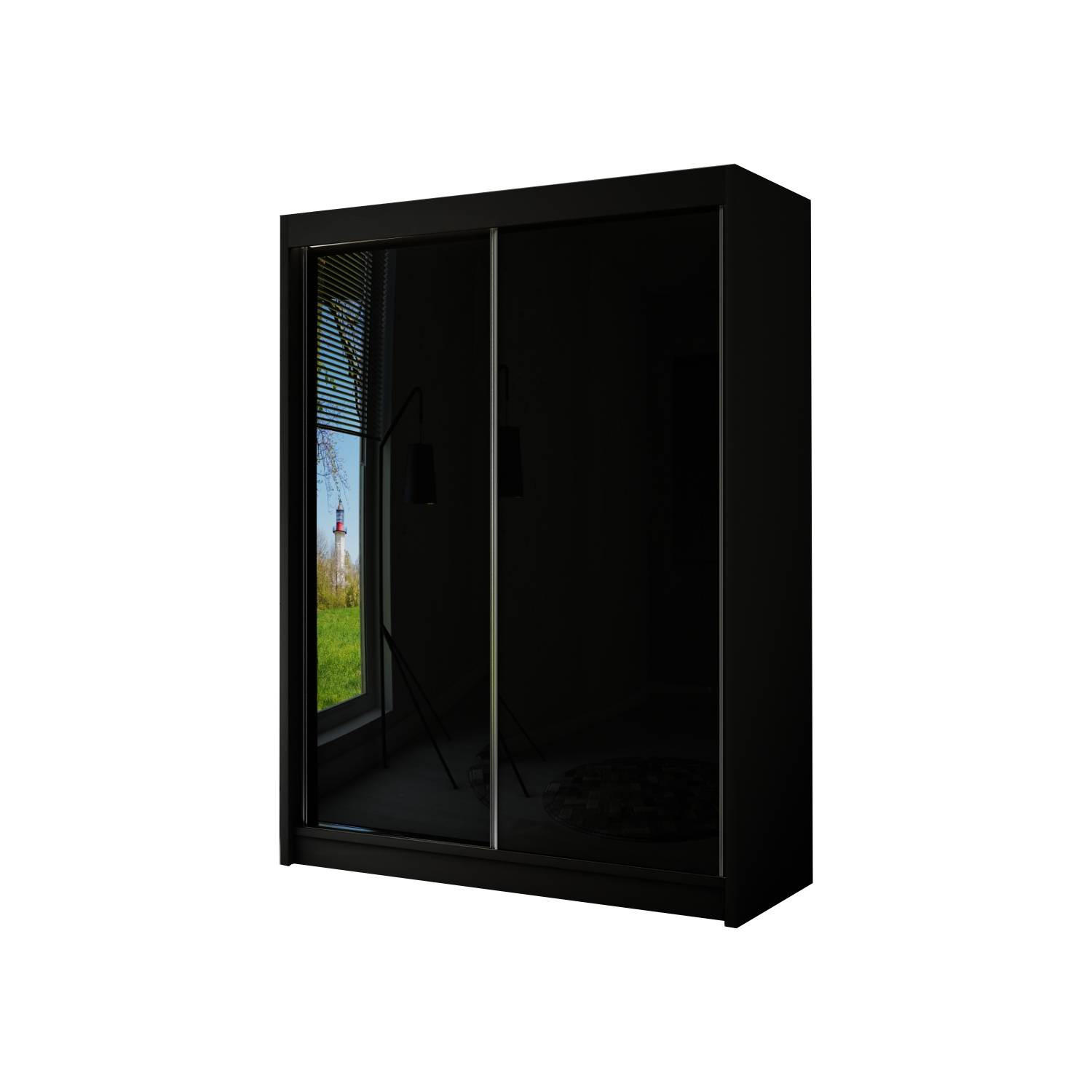 Meblini Schiebetürenschrank Schwarz 150x215x61 cm