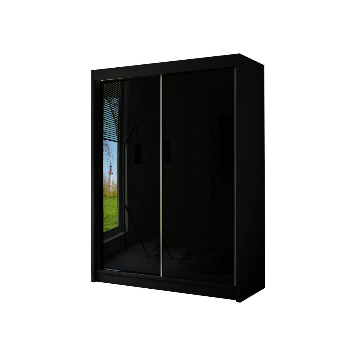 SCHIEBETÜRENSCHRANK TIPI II - Schwarz, Holzwerkstoff (150/215/61cm) - Meblini