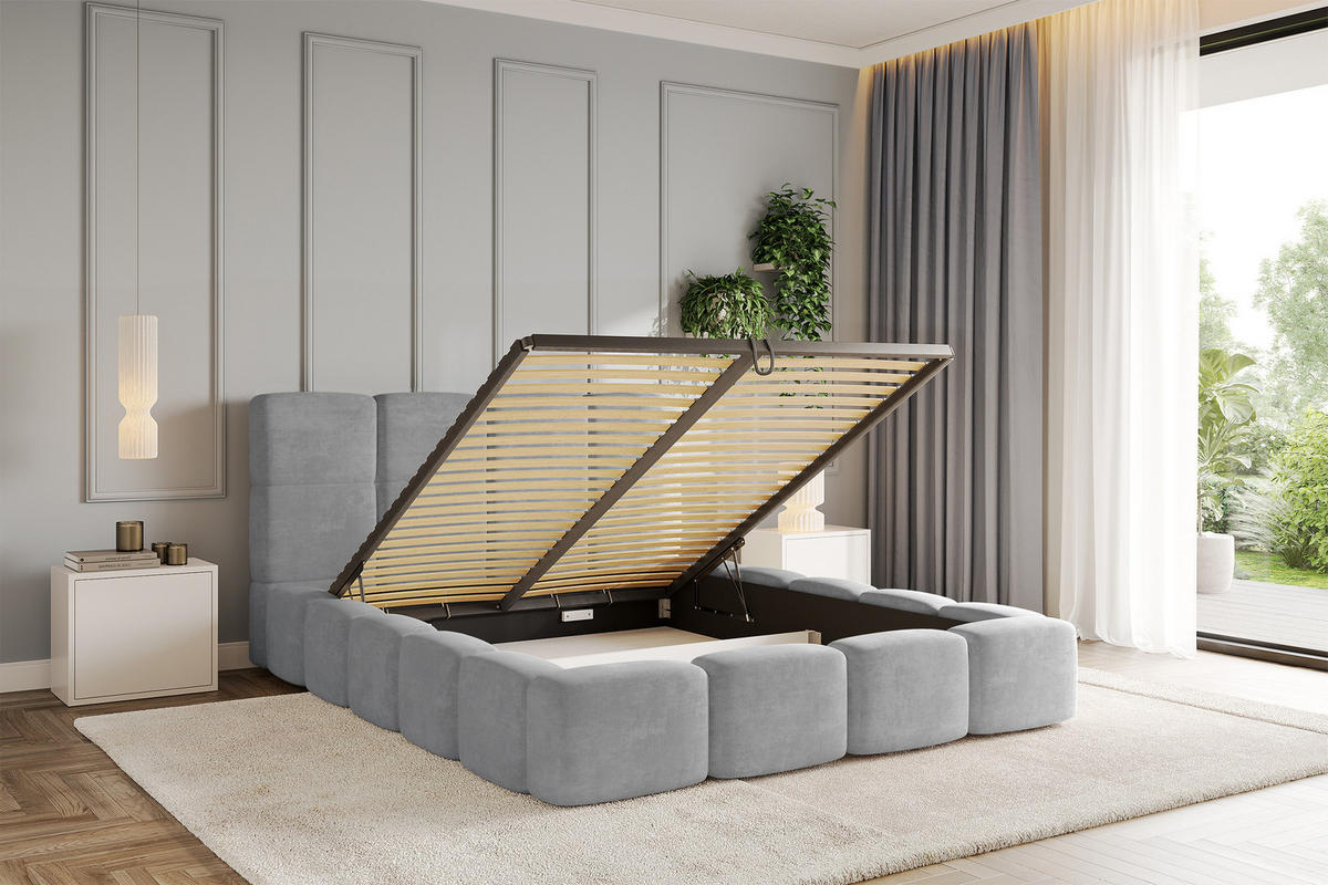 POLSTERBETT mit Bettkasten und Lattenrost, Bett mit Kopfteil, Boxbett ohne Matratze, Doppelbett mit Stauraum - NATA 120x200 Grau - Anthrazit, Holzwerkstoff/Textil (120/200cm) - ALTDECOR