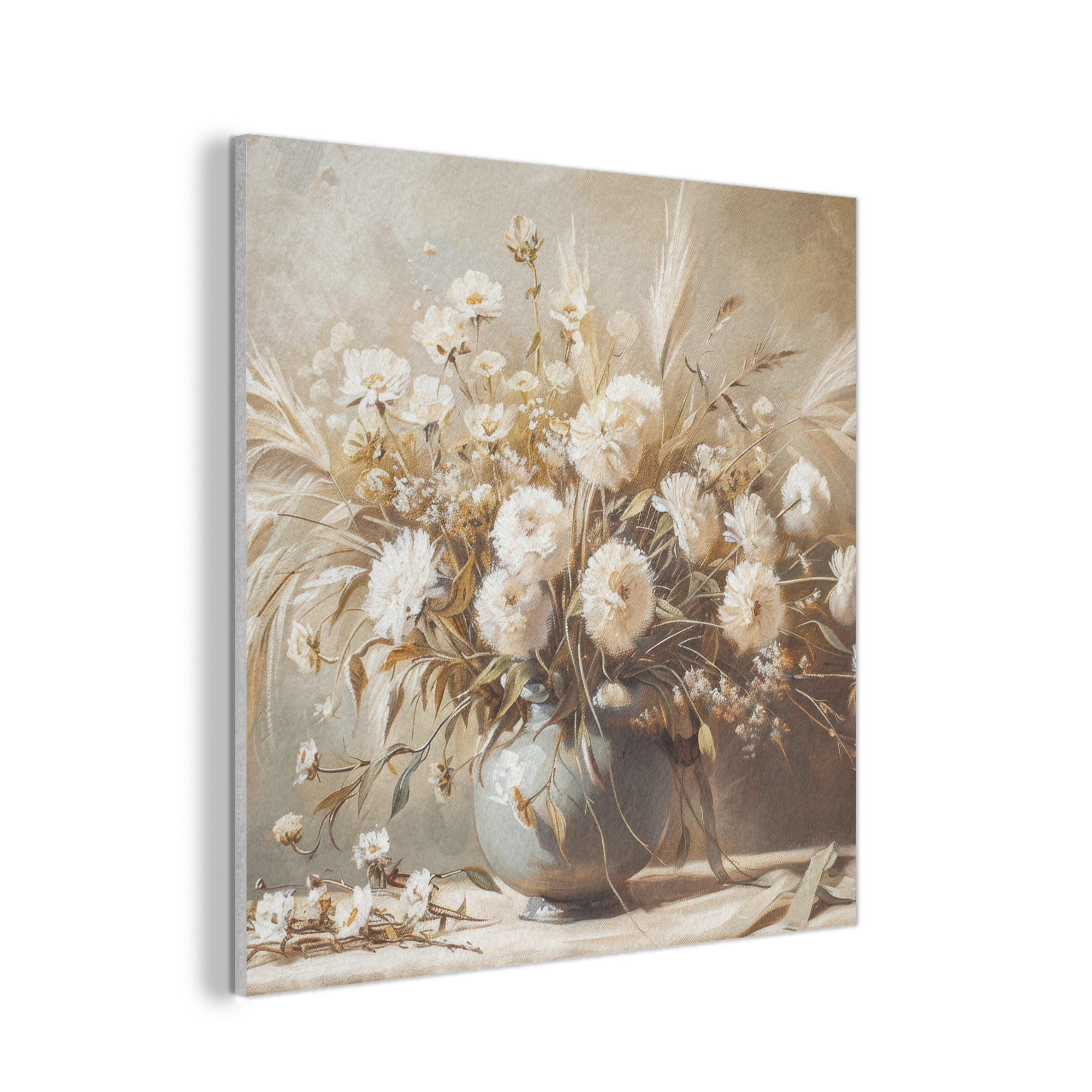 AKUSTIKPANEEL Blumen - Vase - Stilleben - Beige 90x90 cm - Creme, Textil (90/0.9/90cm) - MuchoWow