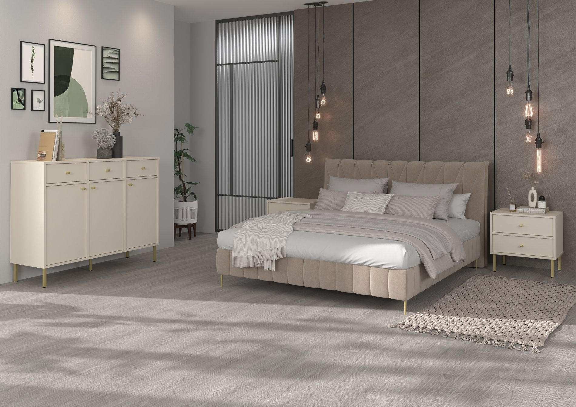 NACHTTISCH Oktio Sandbeige 52 cm - Beige/Goldfarben, Holzwerkstoff/Metall (51.8/50/40.8cm) - Selsey