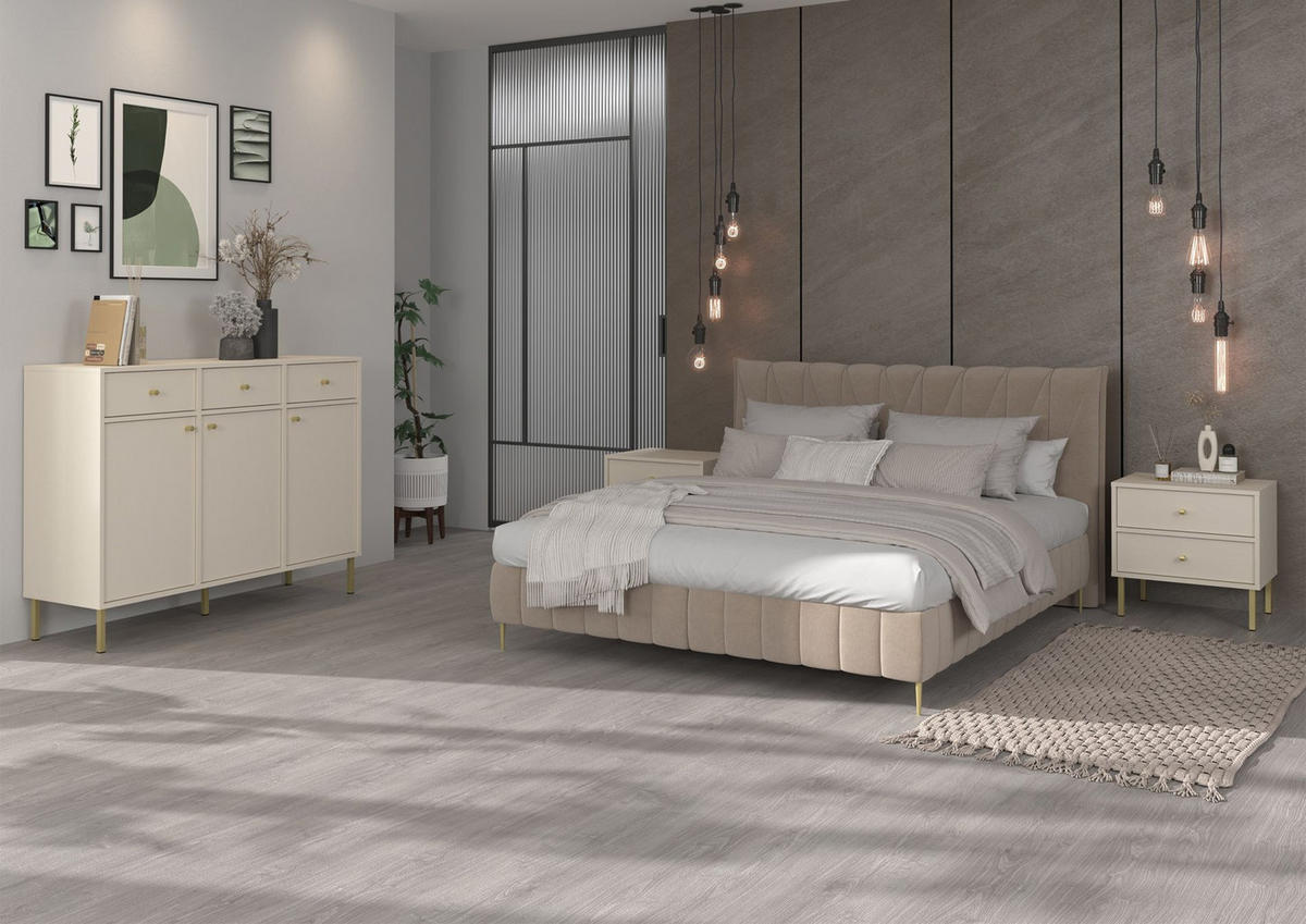 SIDEBOARD Oktio Sandbeige 125 cm - Beige/Goldfarben, Holzwerkstoff/Metall (124.5/95/40.8cm) - Selsey